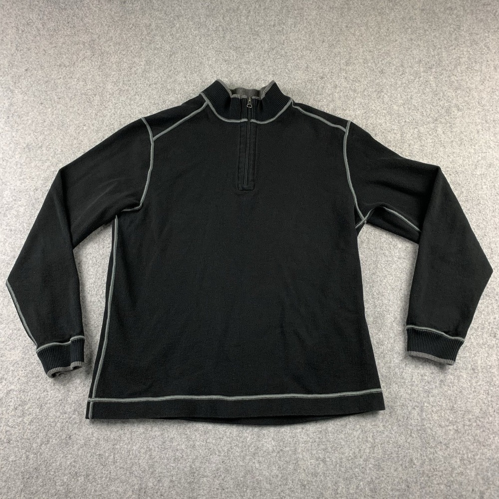 Cutter & Buck Men's Size Large Black 1/4 Zip Pullover Sweater Contrast Stitch